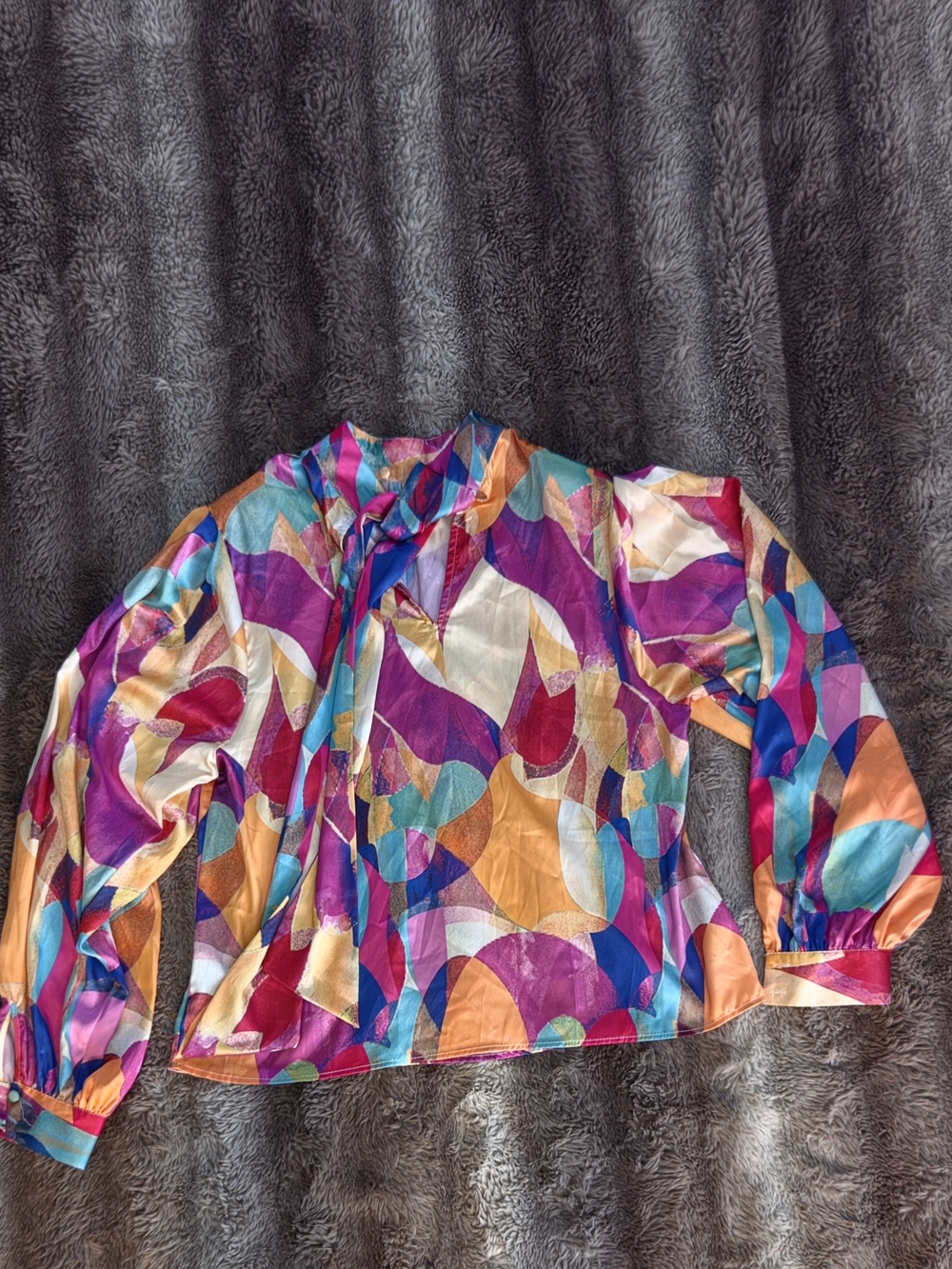 NWT Flying Tomato Colorful Abstract Geometric Neck Tie Blouse M